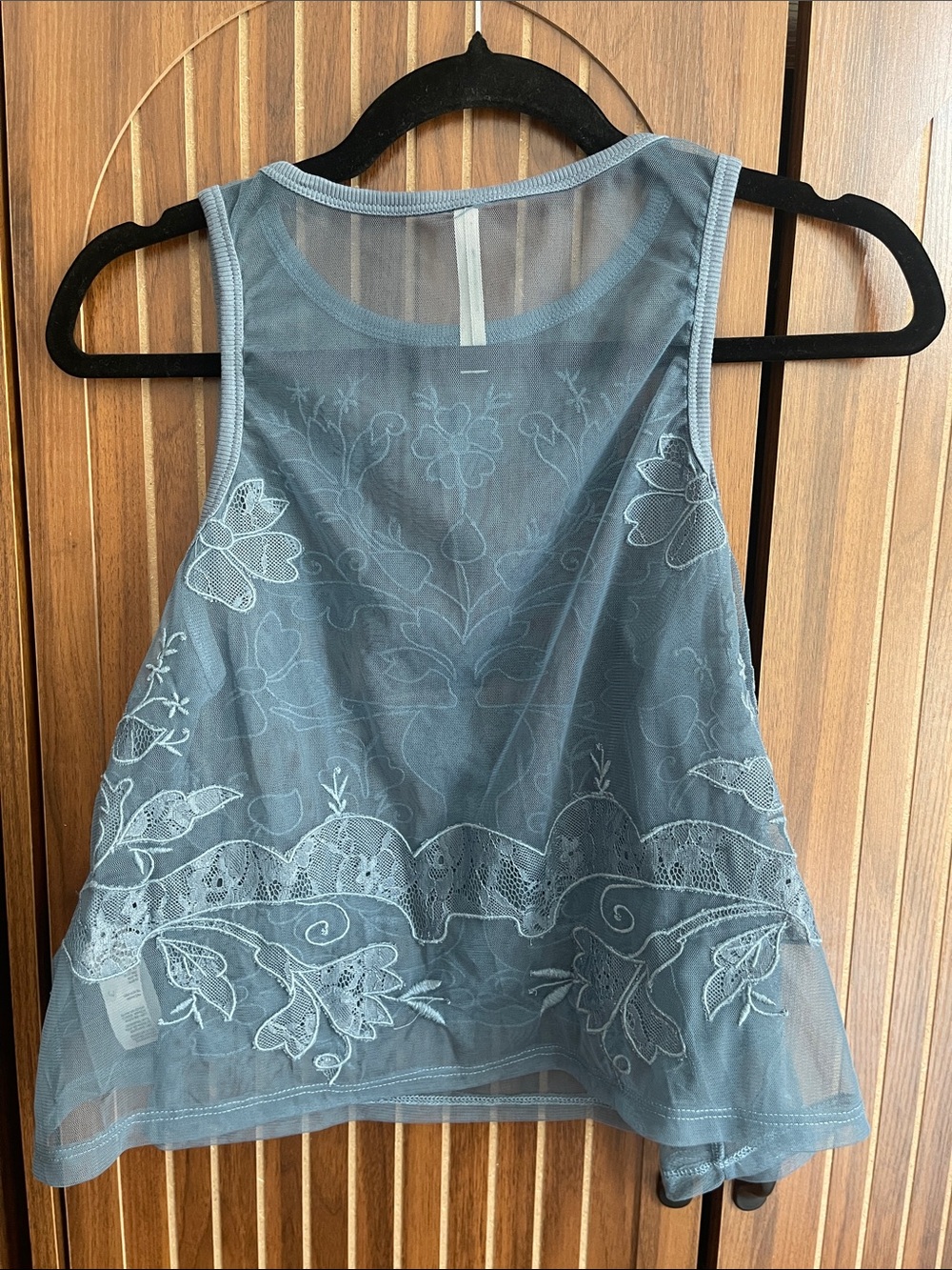 Anthropologie Blue Mesh Appliqué Lace Embroidered Tank Top - Picture 4 of 6